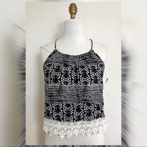 Black & White Dainty Crop Top with Crochet Trim